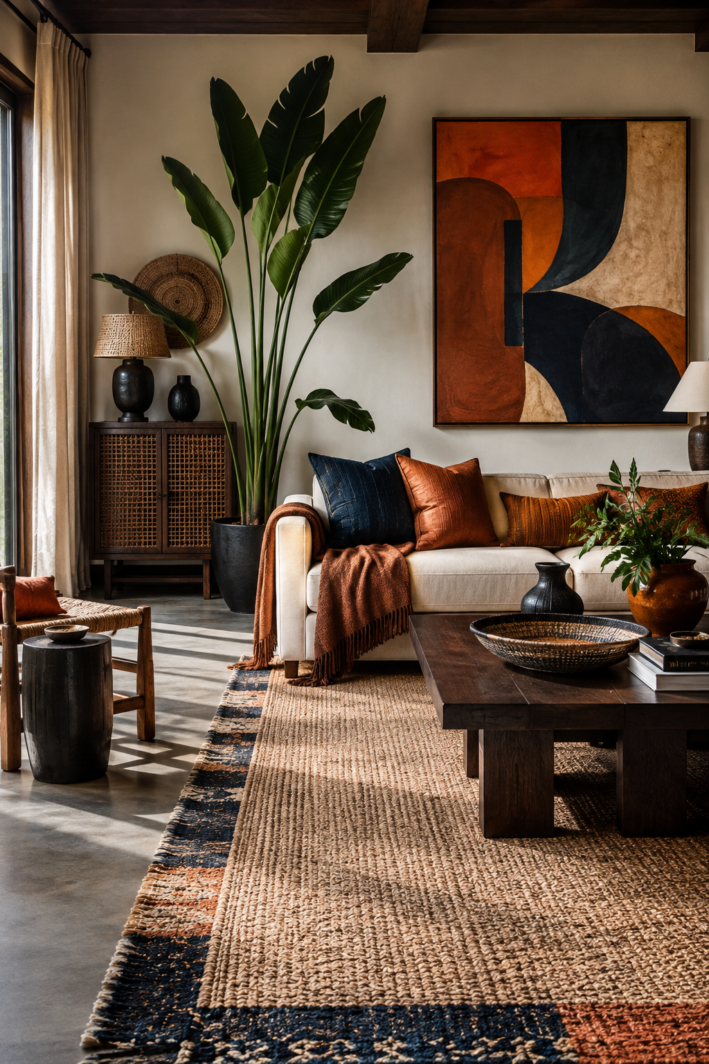 Finished layered living room with clear paths and uncluttered surfaces