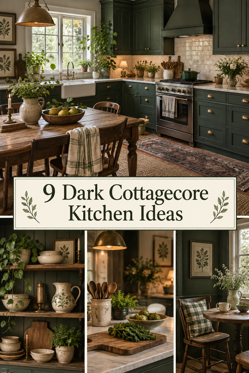 Compact green kitchen dresser displaying cream bowls, a teapot, and glasses above closed storage.